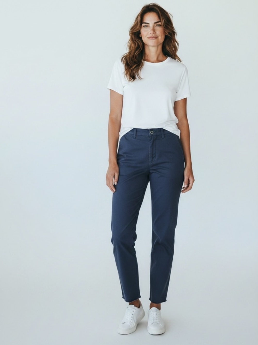 Frank & Eileen Navy Blend Straight Leg Pants 97% Cotton Classic Minimalist Sz 4